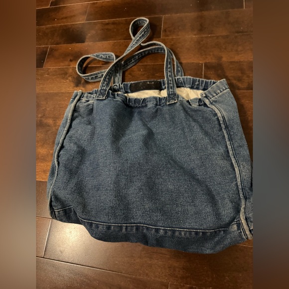 Vintage northern reflections beach Denim Tote Bag with Nautical Patch - Blue - Picture 5 of 5